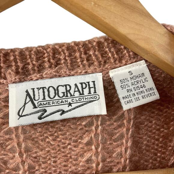 Autograph Clothing Mohair Blend V Neck Sweater Cardigan Cable Knit S Boho Pink - Picture 5 of 7